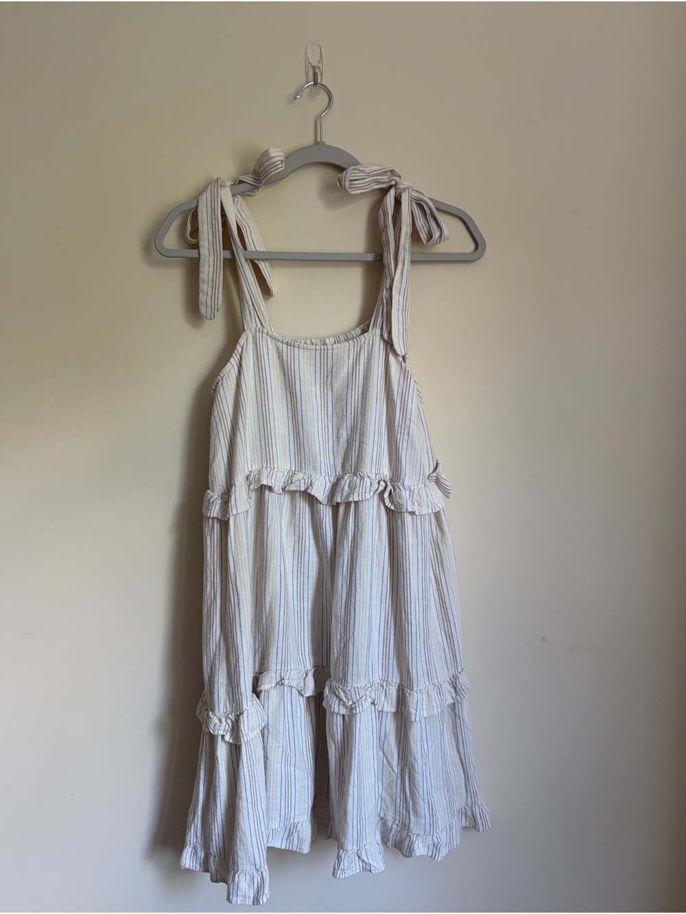 Rylee + Cru Cream Striped Tie-Shoulder Tiered Dress